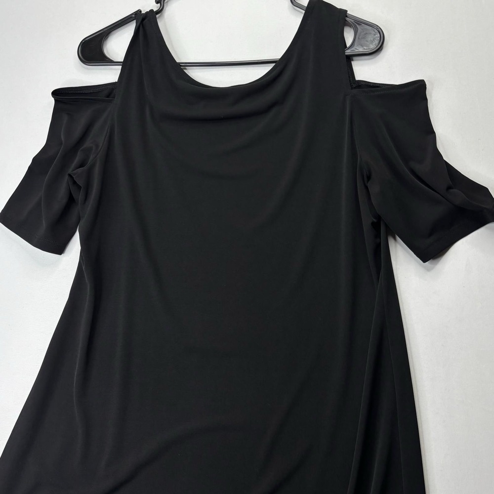 Chicos Size 1 Black Cold Shoulder Dress Womens Stretch Short Sleeve Maxi - Picture 3 of 12